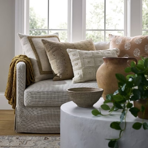 2!! STUDIO MCGEE Embroidered Frame Square Throw Pillow NWT - Picture 2 of 5